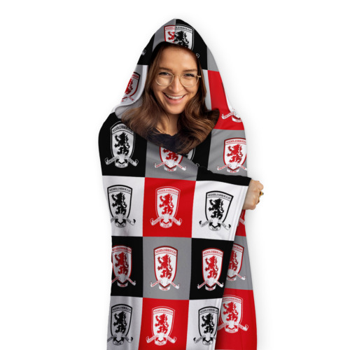 Middlesbrough FC Plaid Adult Hooded Fleece Blanket Officially Licensed-