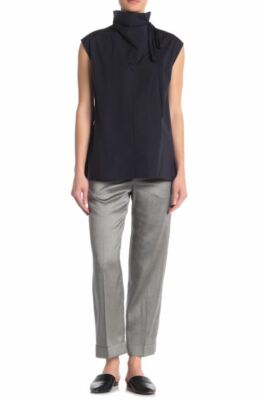 Theory Crop Pants Cuff Straight Fluid Melange Silver Grey Pants SZ 8 New $355