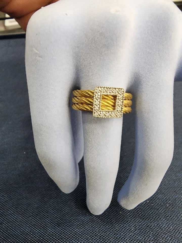 Philippe Charriol 18K White Gold Diamond Double Cable Band Square Ring Size 6.5 - Image 2 of 3