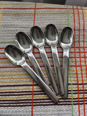 5 RETRONEU STAINLESS-SCAN-OVAL/PLACE SOUP SPOONS 7 1/2'' KOREA MCM MODERN SATIN