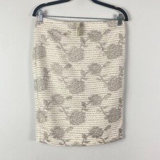 Ann Taylor Pencil Skirt Size 4 Ivory Gray Floral Knee Length