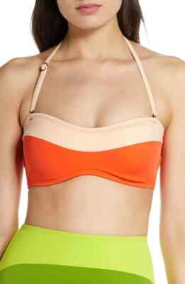 FLAGPOLE NYC LILY COLOR BLOCK BANDEAU BIKINI TOP BLUSH/ APEROL SIZE M $195