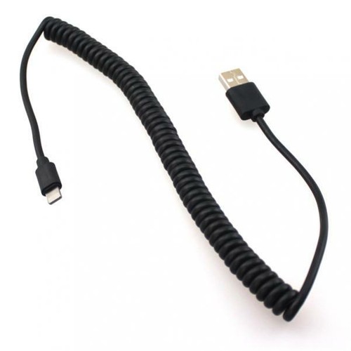 USB CABLE COILED CHARGER CORD POWER SYNC WIRE BLACK for IPHONES IPADS IPODS - Picture 4 of 5