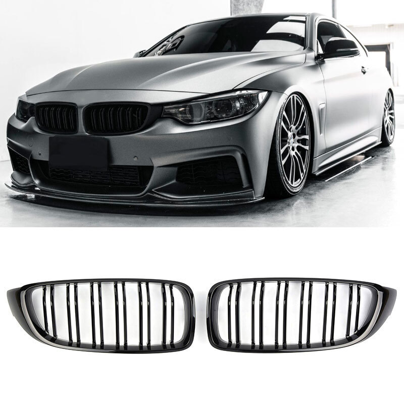 PASSEND FÜR BMW 4-ER F32 SPORT KÜHLERGRILL DOPPELSTREIFEN SCHWARZ L...