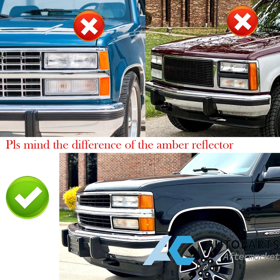 For 1994-1998 Chevy Silverado C10 C/K 1500 2500 3500 Headlights w/ Bumper Lamps - Image 2 of 4