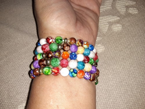 lot of 5 fun fashion jewelry colorful glass beaded stretch bracelets - Picture 8 of 8