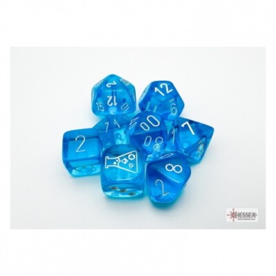 Würfel - Lab Dice - Translucent Tropical Blue white (7+1 Würfelset-Tube)