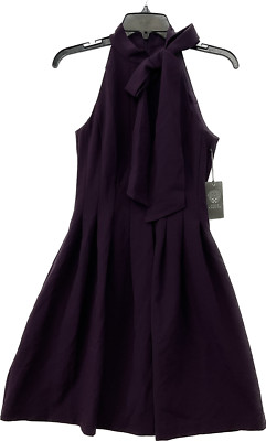 Vince Camuto Sleeveless Dress Womens Size 2 Purple Back Tie Zip Pockets