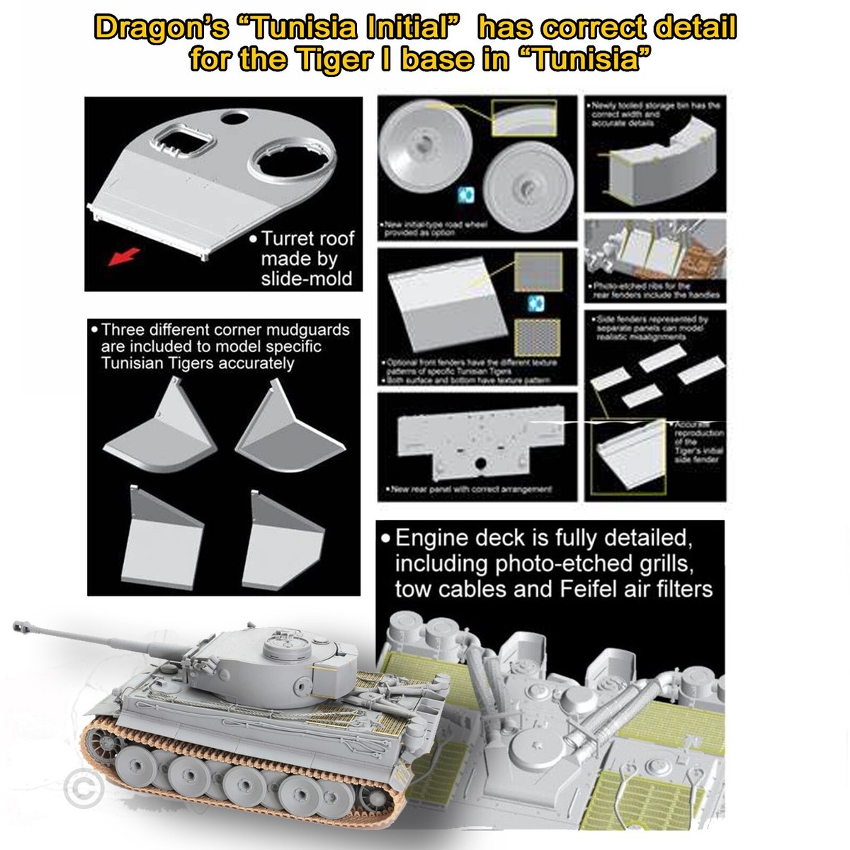 DRAGON 6608 1/35 TUNISIAN INITIAL TIGER I TANK KIT | eBay