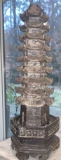 Vintage Tall SoapStone Chinese Carved Model Pagoda 9 Level Gray 12”T 4.25”Diam