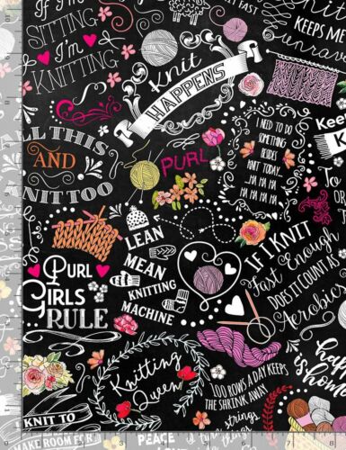 Knitting Sheep Words Yarn Girls Rule Fabric C1089 Cotton Timeless Treasures Yard - Picture 1 of 2