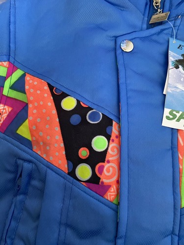 Vintage 80s 90s Retro Skianzug skihose skijacke Neon Blau Kinder 98 104 Unisex - Bild 10 von 17