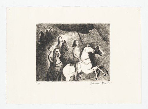 G. ERNST (1905-1996), Reiter in Harmonie, Radierung Naiv Tiere 1950-1969 - Bild 2 von 5