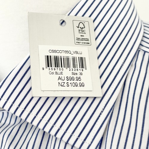 Calvin Klein Steel Slim Fit Dress Shirt Mens Size 39 Blue Striped Button Up New - Picture 3 of 11