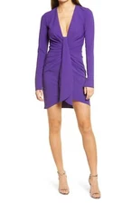 Katie May GSAR0185 Next Round Plunge Neck Long Sleeve Minidress SZ S Purple $250