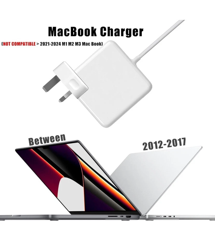 60W T-Tip Power Cable Adapter Charger For Apple MacBook Air 11’’ 13", MagSafe 2, - Image 2 of 4
