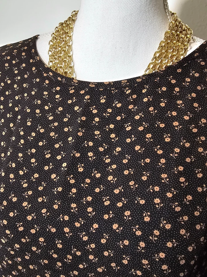 Vintage Laura Ashley Womens Brown Silk Floral Tea Dress Short Sleeves Lined 10 - Image 4 of 4