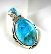 Kingman Turquoise Pendant Sterling Silver .925 Natural Handmade Custom