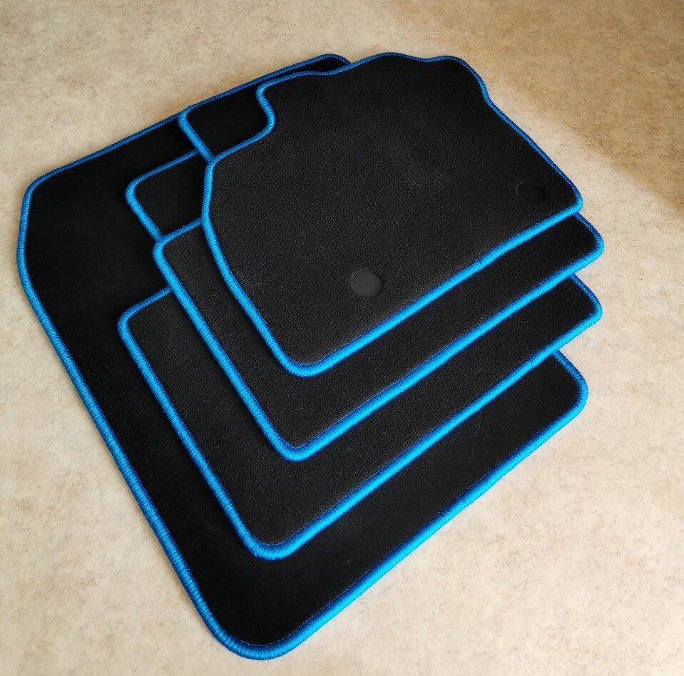 Tapis de sol en velours haut de gamme pour Renault Zoé 2 avec bordure bleue élégante