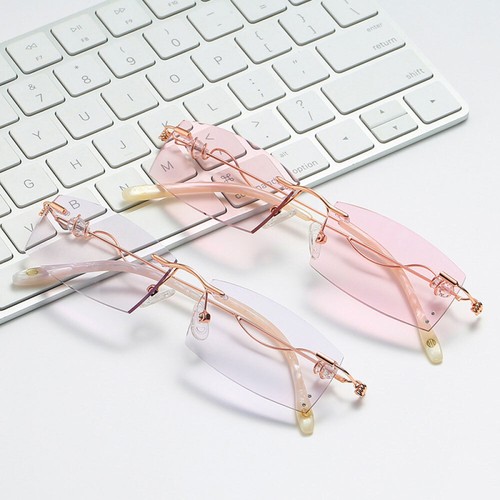 Women Rimless Reading Sun Glasses Blue Light Blocking Gradient Rectangle Readers - Picture 6 of 22