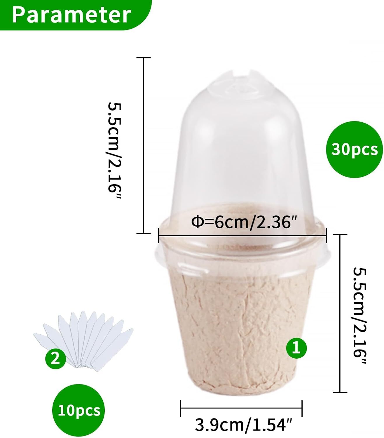 JOPY 30 Pack 3.15 Inch Plant Nursery Pots with Humidity Dome Seed Starter Peat