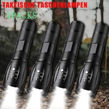 4 Pack LED Tactical Military Flashlight Torch 5 Modes Zoomable Lamp High Lumens