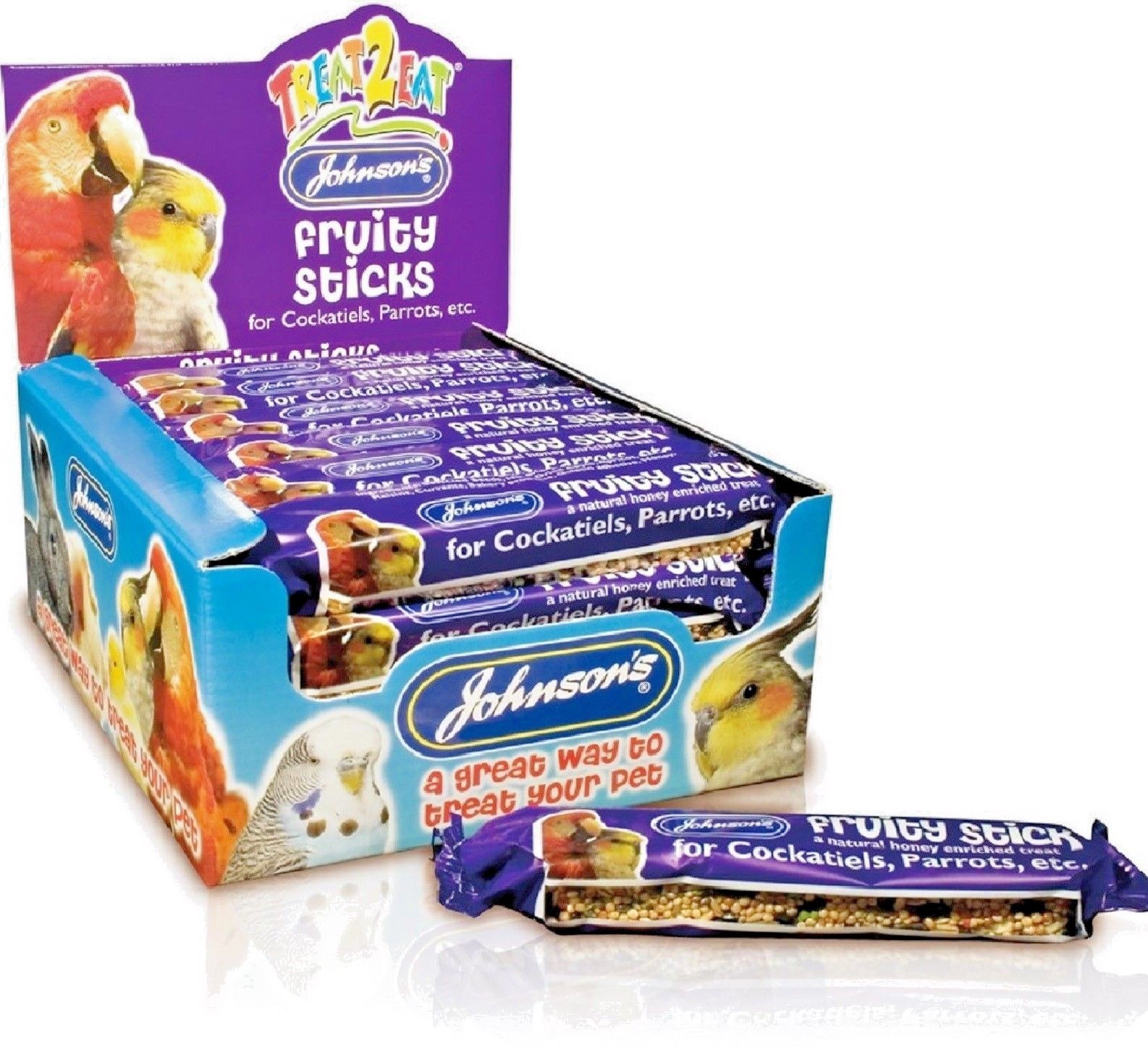 PARROT FRUITY STICKS 45g - (x28) - Johnsons Cockatiel Bird Food Treat bp Feed