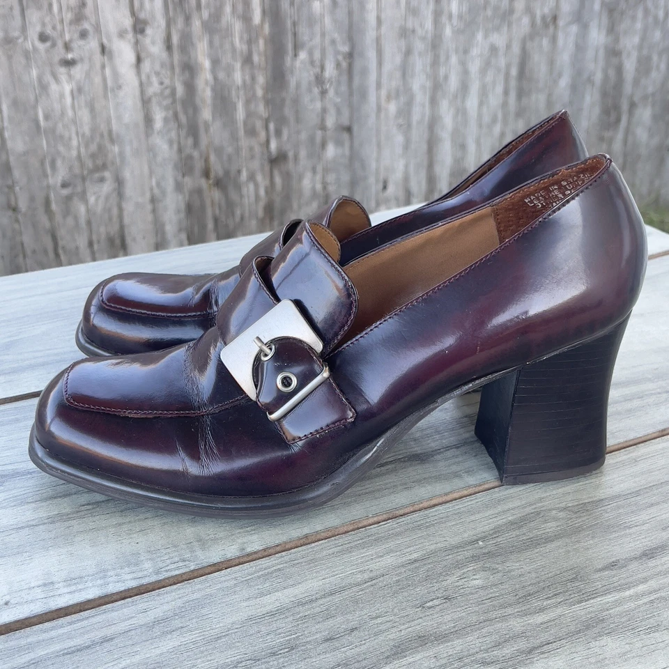 Ipanema Mocasines Tacón Grueso Mujeres 9M Cuero Marrón Puntera Cuadrada Y2K Zapatos Academia Foto 2 de 4