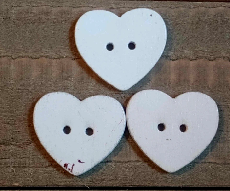 3 Floral Heart Sewing Buttons Crafting Wood 2 Hole 1"  - Image 2 of 2