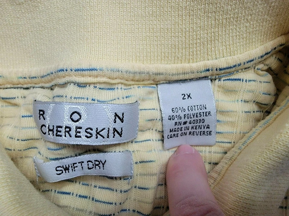 Camisa Ron Chereskin Para Hombre Talla 2X Amarillo Azul Rayas Secado Rápido Foto 2 de 4