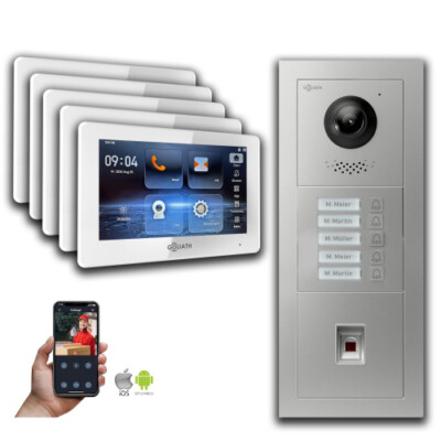 Goliath IP Video Türsprechanlage: 7-Zoll 5 Familienhaus, Fingerprint, Silber