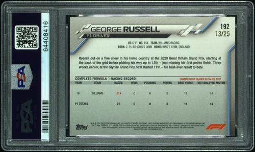 PSA 8.5 RC - /25 George Russell #192 - Sapphire - Orange - 2020 Chrome F1 - Picture 2 of 2