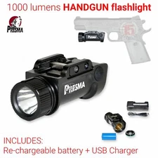 Presma Handgun Flashlight 1000 LUMENS Railed Rechargable ULTRA BRIGHT Waterproof