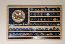 US Army Solid Oak Challenge Coin Wall Display Flag 36x20 ful-panw/free coin CU