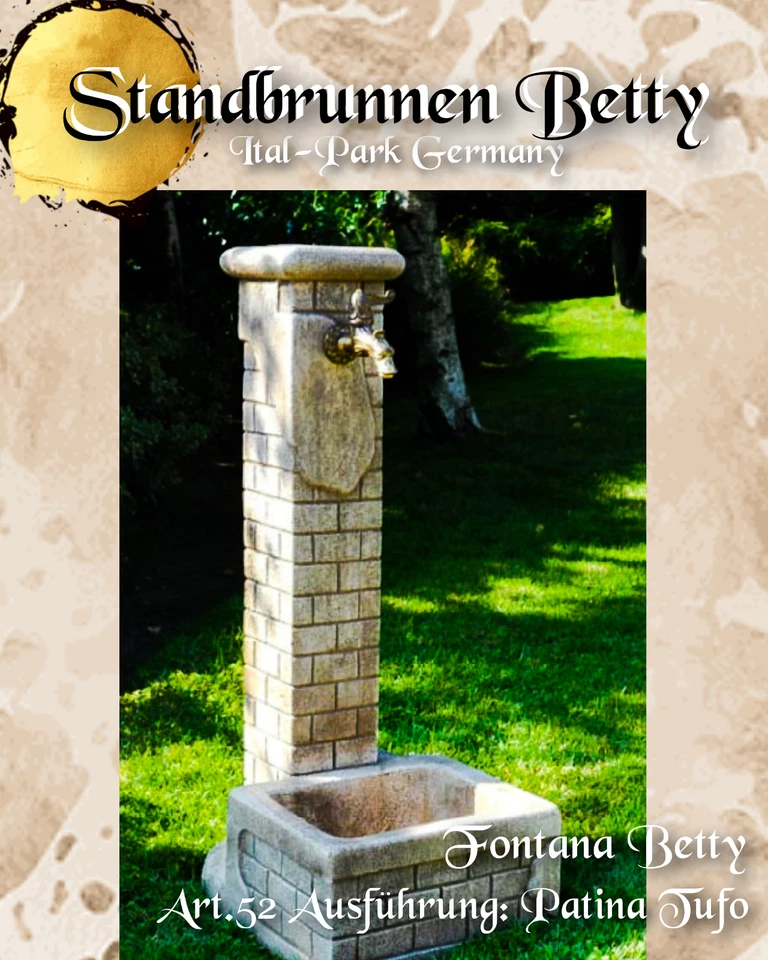 Wasserzapfstelle freistehend Standbrunnen Wassersäule H88cm Art.52 Patina braun
