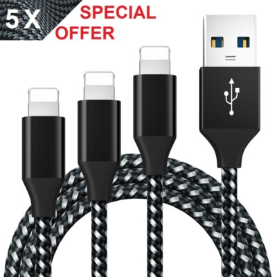 5x 2m Schnellladekabel für Apple iPhone 6 7 8 11 12 X XS XR 14 Pro Max Plus Mini