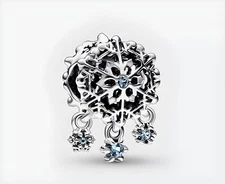 Authentic Pandora Sterling Silver Icy Snowflake Drop Charm 792367C01