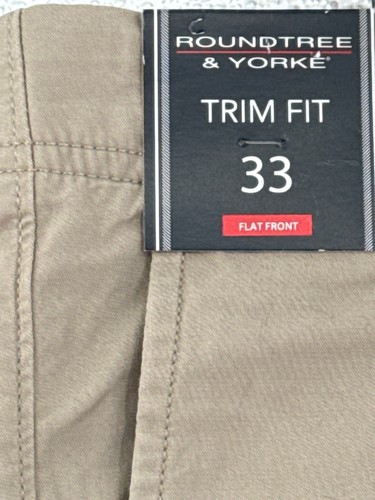 Roundtree & Yorke Mens Trim Fit Shorts Khaki 33 Stretch Fabric Flat Front - 第 3/6 張圖片