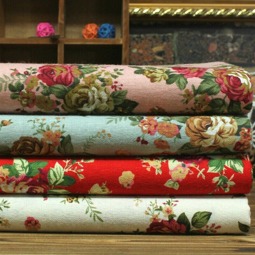 Floral Fabric Cotton Linen Rose Retro Country DIY Material Kimono Clothes Trim - Picture 7 of 25