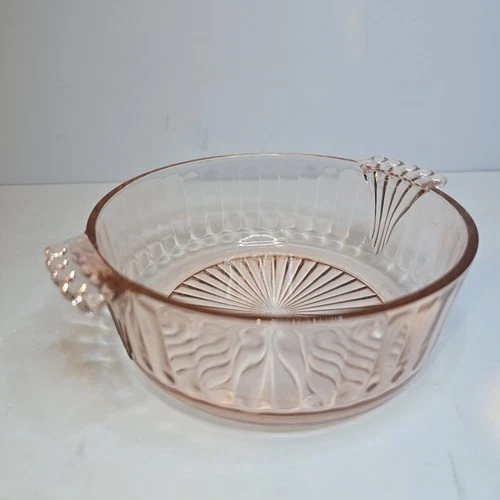 Pink Depression Vertical Ribbed Small Bowl With Handles