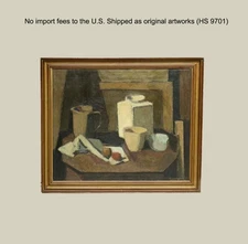 Harald Essendrop. (1901) Large Cubist interior. Artists Studio. Dated 1957.  COA