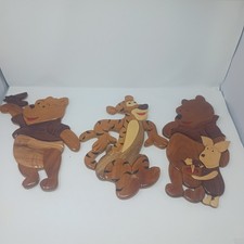 3 Vintage Winnie The Pooh, Tigger, And Piglet Nursery Wood Carved Wall Hangings