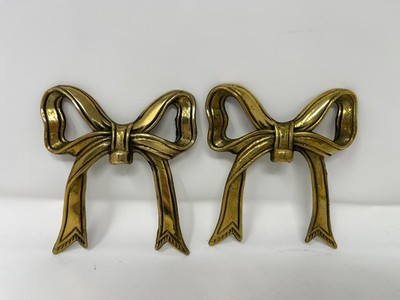 Set Vintage Solid Brass Bow Wall Decor 4in Hanging Patina Cottagecore Farmhouse