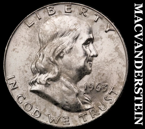 1963-D Silver Franklin Half Dollar - Splotchy  Choice Gem Brilliant Unc  #G8234