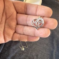 Silver Heart MOM Pendant Necklace with Cubic Zirconia Charm for Mother's Day