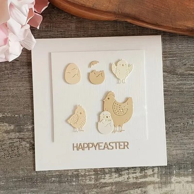 Cutting Dies Easter Hen Chicks Stanzformen Osterhuhn Küken Ei Eierschalen 7x6 cm