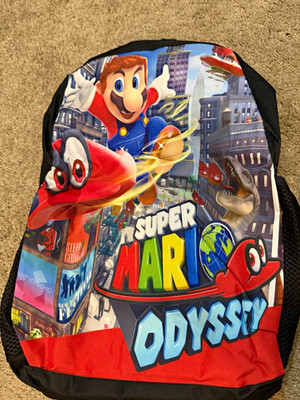 Nintendo Super Mario Odyssey Mario Cappy Medium Polyester Zip Backpack Black/Red