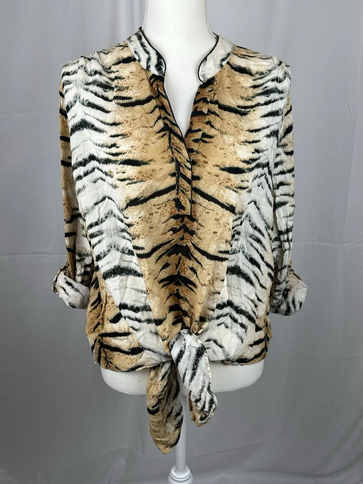 Animal Print Button Down Blouse Roll Tab Sleeves Grace Elements Woman Size 2x - Image 4 of 4