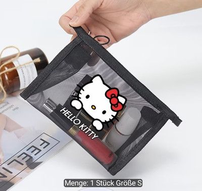 Hello Kitty Organizer Netz Kultur Beutel Kosmetiktasche Make Up schwarz Größe S