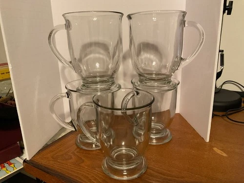 5 Vintage Anchor Hocking Pedestal Footed Clear Glass Coffee Mugs